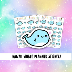 Kawaii Whale Planner Stickers Fish Cute Whale Stickers Mammal Planner Stickers Happy Planner Erin Condren Kikki K Planner Stickers